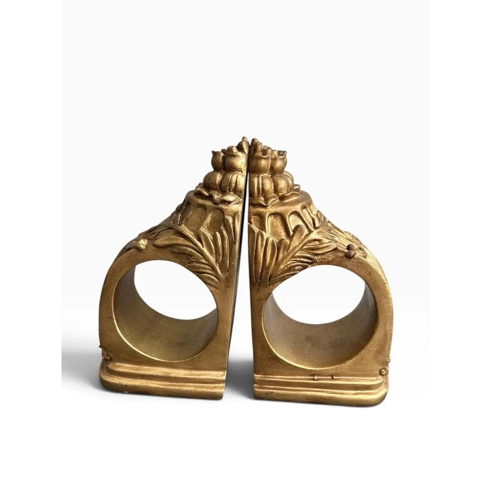 Vintage Gold Drapery Tieback Hooks Pair Acanthus Curtain Holdbacks Wall Brackets